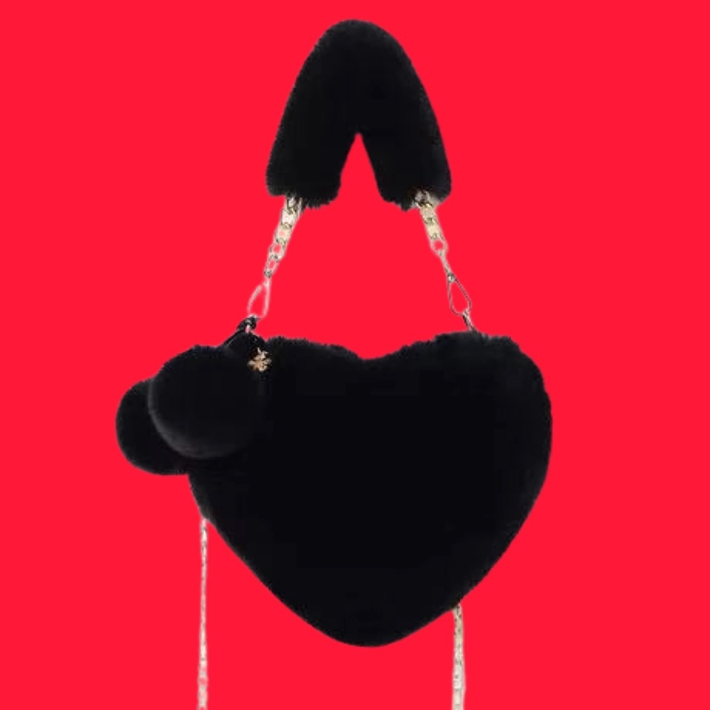 Black Faux Fur Heart Bag